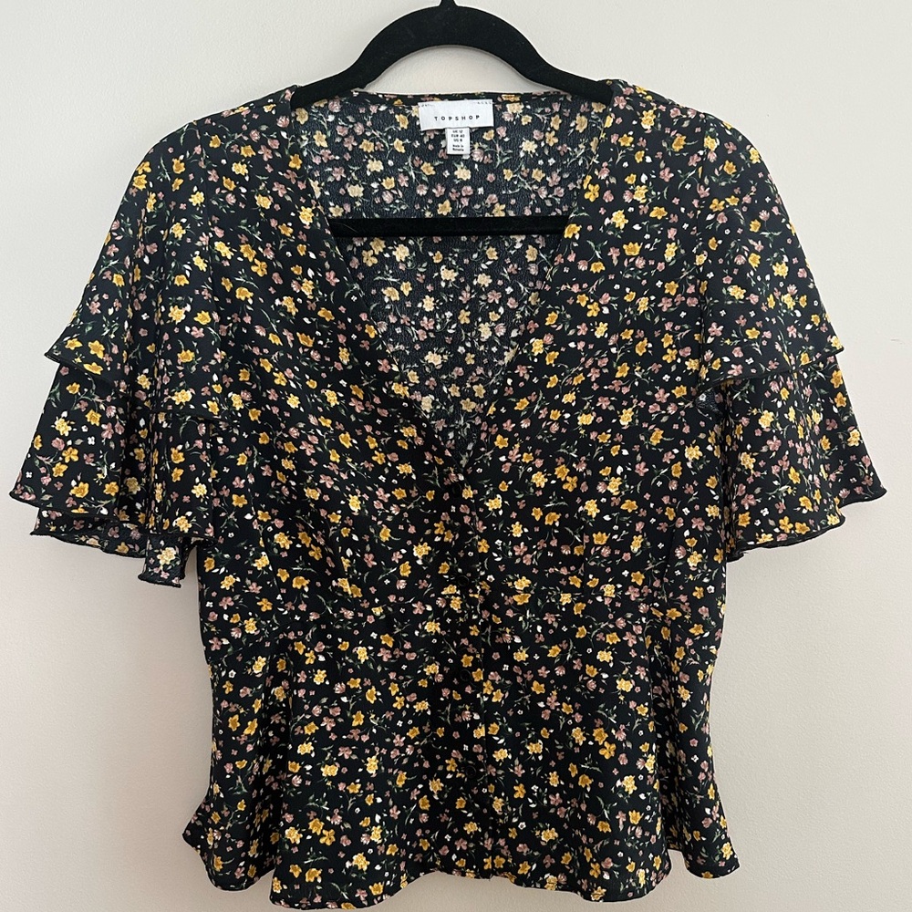 Topshop Black Floral Blouse
